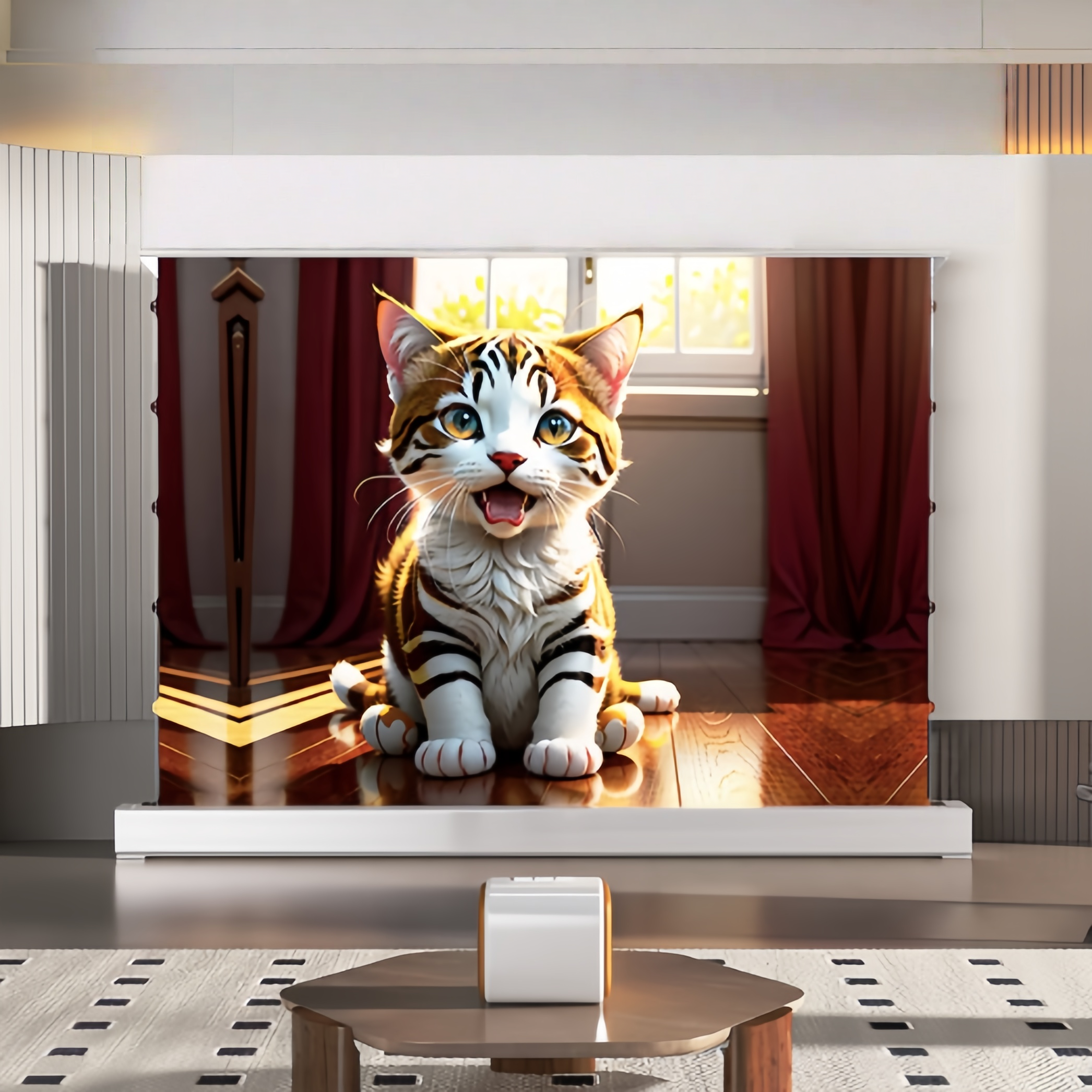 Home Cinema Tv Screen - Electric Floor Rising Projection Screen, Anti-Light