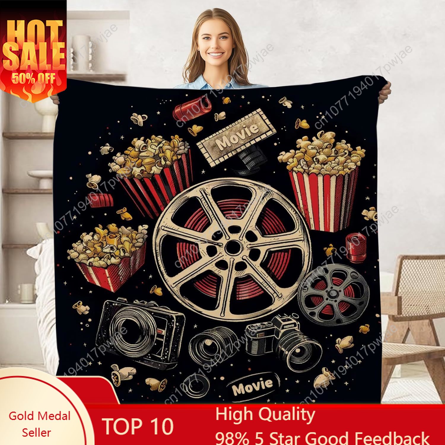 Movie Ticket Popcorn Throw Bla - مراجعة Home Cinema Gifts وسعره